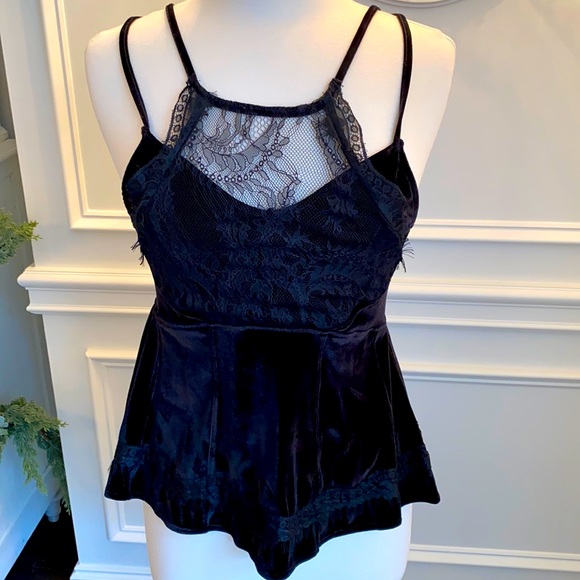 Free People Tops - Free People Black Velvet Eyelash Lace Camisole Tank